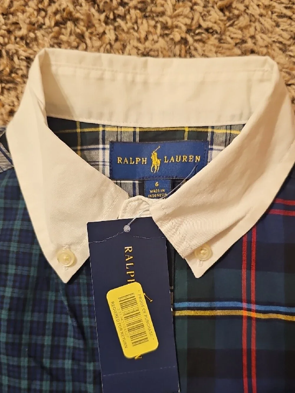 Ralph Lauren Multicolor Plaid Patchwork Button-Down Shirt with White Collar